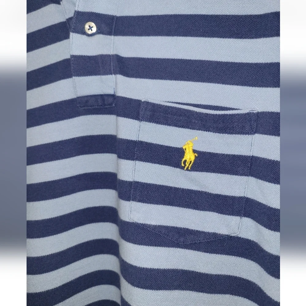 Vintage Polo Ralph Lauren Knit Shirt Mens Large Blue Striped Yellow Pony 90s